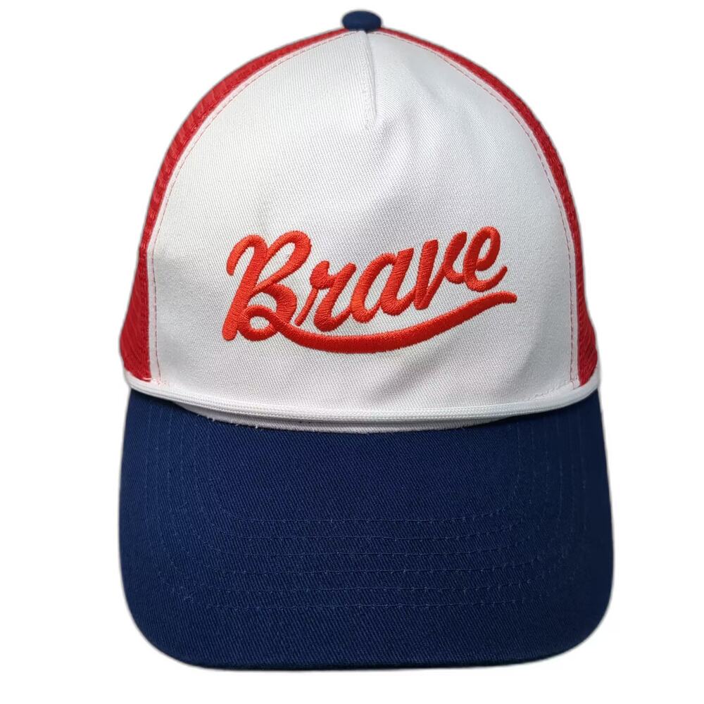 Way to Celebrate! Brave Embroidered Trucker Hat White Red OS Snapback Mesh